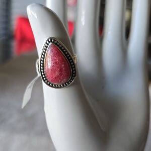 925~Sterling Silver~Rhodonite~Teardrop Ring~Sz 9